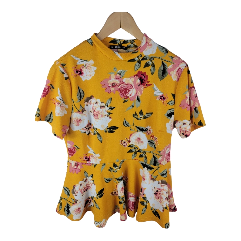 Shein peplum top yellow floral short sleeve plus size 0X
